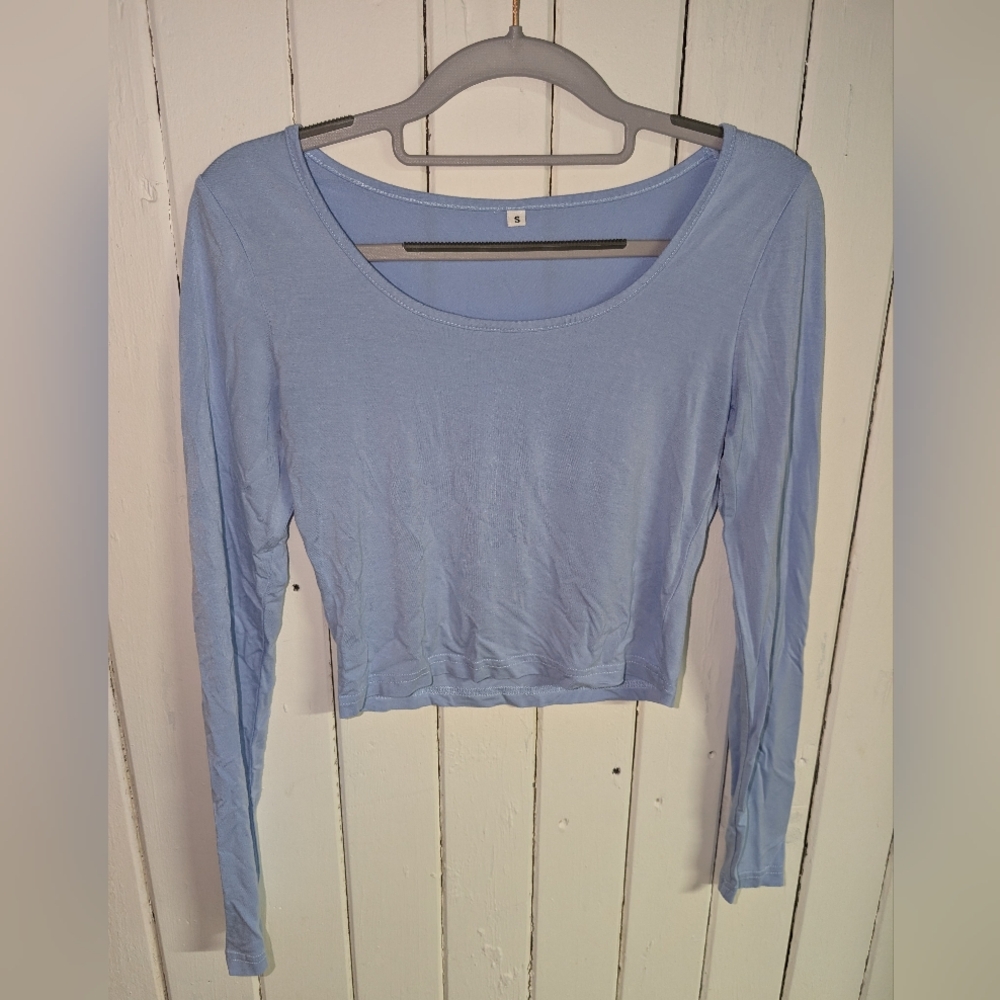 🩵 Light Blue/ Periwinkle Long Sleeve Women's Crop Top EUC